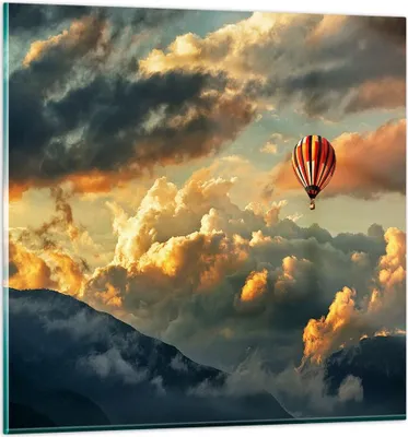 Produktbild von Bilder auf glas - Wolken Ballon Flug - 70x70cm - Glasbilder - Wandbilder - Kunstdruck - zum Aufhängen bereit - Wanddekoration aus Glas - Glas Bilder - Wandbild auf Glas - Einteilig - GAC70x70-3791