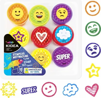 Zdjęcie produktu dla Kidea zestaw stempelki motywacyjne 9szt pieczątki emocje ozdobne dla dzieci