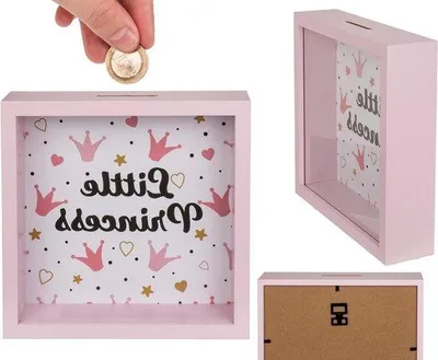 Zdjęcie produktu dla Różowa drewniana skarbonka 20 x 20 cm