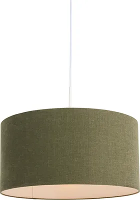 Produktbild von QAZQA - Modern Hängelampe I Pendellampe I Pendelleuchte weiß mit grünem Schirm 50 cm - Combi 1 I Wohnzimmer I Schlafzimmer - Textil Rund - LED geeignet E27