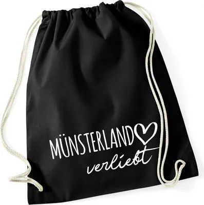 Produktbild von Huuraa Turnbeutel Münsterland verliebt 12 Liter Black Baumwolle Rucksack Geschenkidee