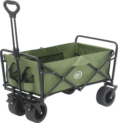 Image de Axi Sb131 Chariot De Plage Pliable Vert | Chariot De Transport Pliable Avec Barre De Traction, Sangle, Housse, Poche Intérieure Et Porte-Boissons -
