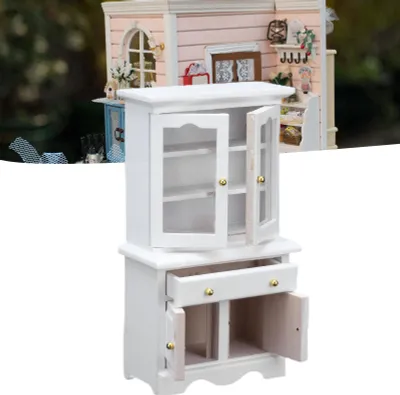Obrázok produktu pre 1:12 Skriňa do bábikového domčeka, drevená miniatúrna skriňa, nábytok, dekorácia, doplnky, biela