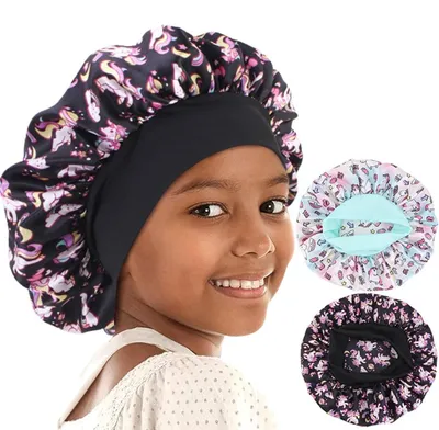 Image de Cache-oreilles pour enfants, en satin, réglable, pour prendre soin des cheveux pendant la nuit