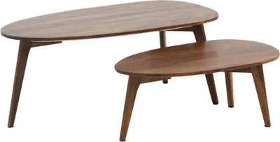 Produktbild von FineBuy Couchtisch Set 2er nierenförmig Mango Massivholz Natur · Beistelltisch Wohnzimmertisch Retro Design · Satztische mit Holzgestell