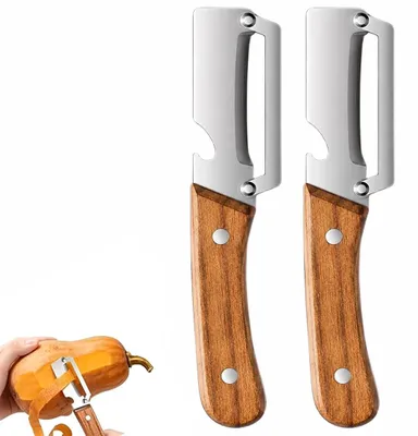 Produktbild von Sparschäler mit Holzgriff - 2-in-1 Edelstahl-Gemüseschäler mit Flaschenöffner - für Obst und Gemüse - 2 Stück