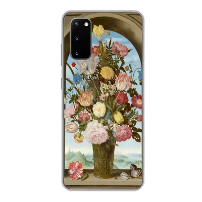 Produktbild von MuchoWow® Handyhülle Schutzhülle Hülle für Samsung Galaxy S20 Vase mit Blumen in einem Fenster - Gemälde von Ambrosius Bosschaert dem Älteren Silikon Softcase Handy Hülle - Bild