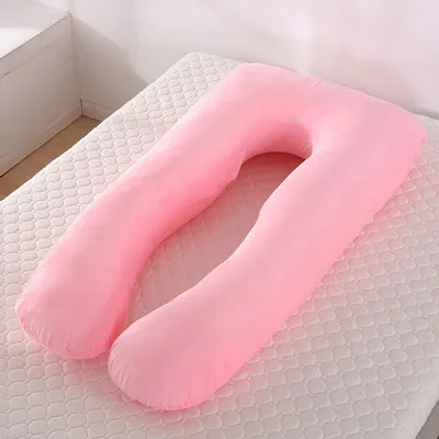 Image de Coussin de grossesse intégral, Grand coussin d'allaitement en forme de U, sommeil latéral avec housse en velours lavable 70 x 145 cm / Rose
