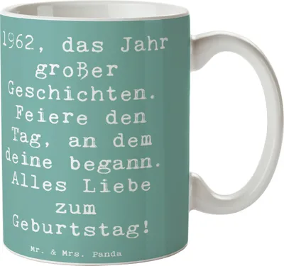 Produktbild von Mr. & Mrs. Panda Kaffeetasse Spruch 1962 Geburtstag - Meeresbrise - Geschenk, schöne tasse, wertvoll, Pott, Happy Birthday, Trinkbecher, einzigartig, Alter, Jahrgang