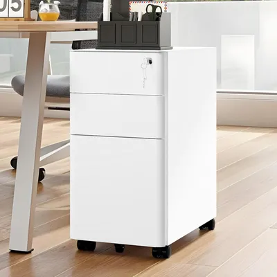 Produktbild von Rollcontainer Abschließbarer Metall-Aktenschrank mit 3 Schubladen, Büroschrank für A4, Legal & Letter, 46 x 30 x 59 cm