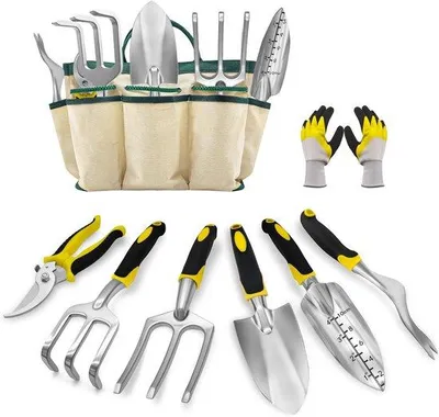 Produktbild von Gartenwerkzeugset mit 8 Stücken, inklusive Gartentaschen und Handschuhen für Gartenpflege