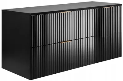 Produktbild von Rodan Waschbeckenunterschrank 100cm - Hängend - Geriffelt Schwarz mit Platte - 3 Griffe - FLOW