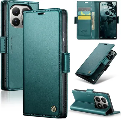 Immagine prodotto di Custodia in pelle per Xiaomi 15T portafoglio porta carte custodia protettiva con funzione stand verde