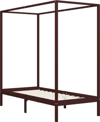 Produktbild von vidaXL Himmelbett-Gestell Dunkelbraun Massivholz Kiefer 90 x 200 cm