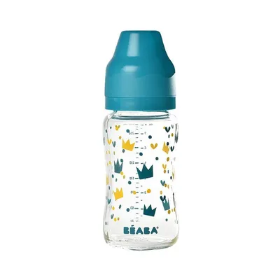 Obrázek produktu pro Skleněná kojenecká láhev na mléko 240 ml Yellow Blue Beaba