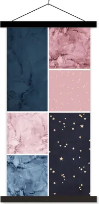 Produktbild von MuchoWow® Textilposter Marmor - Rosa - Blau 60x120 cm mit schwarzem Rahmen - Magnete