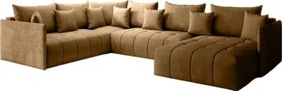 Produktbild von FurMeb - U ASPEN BIS Ecksofa 350 cm x 227 cm - Sofa mit Schlaffunktion und Bettzeugablage - Wohnzimmersofa - Samtecksofa  Senfgelb