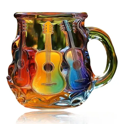 Produktbild von 3D Gitarren-Kaffeetasse,farbiges Kristalldesign,für Kaffee,Tee & Milch, einzigartiges Regenbogen-Motiv,Geschenk für Musikliebhaber,für Zuhause & Büro