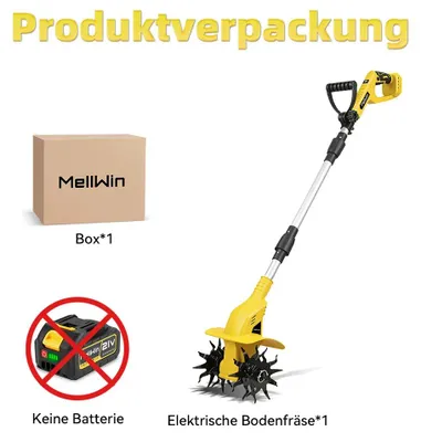 Image de Cultivateur de jardin à batterie - Motobineuse électrique - Moteur 1600 W - 1000 tr/min - Largeur de travail 22 cm - Profondeur de travail 16 cm - Ne comprend pas la batterie