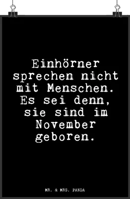 Produktbild von Mr. & Mrs. Panda Bild Einhörner sprechen nicht mit... DIN A4 - Schwarz - Geschenk, Sprüche, Freundin, Glizer Spruch Weisheiten Zitate Lustig Weisheit Worte, lustiger