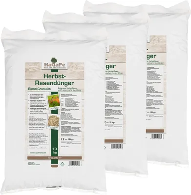 Produktbild von 30kg (3 x 10kg) HaGaFe Herbstrasendünger, Herbst - Rasendünger, Herbst - Dünger, Kaliumdünger für Frosthärte und Standfestigkeit, Blend - Granulat