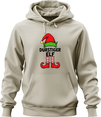 Produktbild von Durstiger Elf Weihnachtsfeier Trinkspiel Bier Party Geschenk Uni Hoodie Kapuzenpullover, Natur, XL