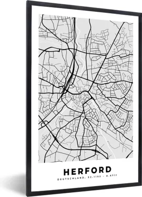 Produktbild von MuchoWow® Gerahmtes Poster Deutschland - Stadtplan - Karte - Herford 60x90 cm - Poster mit Schwarzem Bilderrahmen Wandposter Rahmen Foto Bilder - Kunst