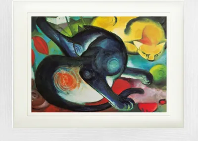Produktbild von Franz Marc Gerahmtes Bild Mit Edlem Passepartout | Wand-Bilder | Im Bilderrahmen - Zwei Katzen, Blau Und Gelb, 1912 (30 x 40 cm)