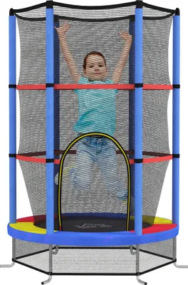 Produktbild von HOMCOM Kindertrampolin, Ø140 cm Trampolin für Kinder mit Sicherheitsnetz, Gartentrampolin für 3-6 Jahre Kinder, Indoor, Bunt