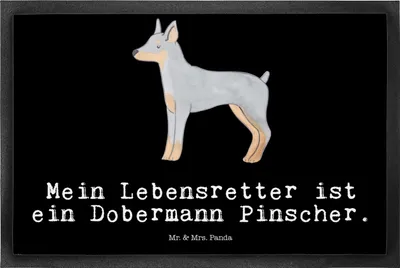 Produktbild von Mr. & Mrs. Panda Sauberlaufmatte Dobermann Pinscher Lebensretter 50 x 75 cm - Schwarz - Geschenk, Fussmatte, Schmutzfänger, Schuhabstreifer, fußmatte, Gummimatte