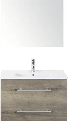 Produktbild von Badmöbel-Set Sanox Stretto BxHxT 81 x 170 x 39 cm Frontfarbe tabacco mit Waschtisch Keramik weiß und Waschtischunterschr