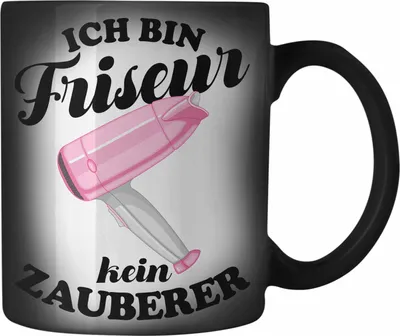 Produktbild von Trendation - Friseur Farbwechsel Zauber-Tasse Geschenk Zuebhör Geschenkideen Friseursaloneröffnung Frisörin Farbwechsel Zauber-Tassen Karabiner Farbwechsel Zauber-Tasse Edelstahl Spruch Friseurin (Schwarz)