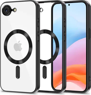A product image showing a phone case with a magnetic ring, presented in a layered view to showcase its design and compatibility with a phone.