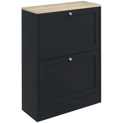 Produktbild von Schuhschrank – schmaler Schuhschrank für den Eingangsbereich – mit 2 Schubladen – bietet Platz für 12 Paar Schuhe – 60 x 23,5 x 80 cm – schwarz