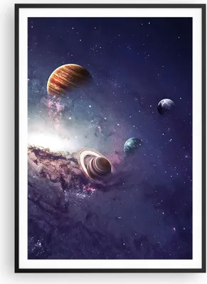 Produktbild von Gerahmtes Poster - Schwarzer Rahmen - Kosmos Planeten die Sterne - 70x100 cm - Wand Bild - Wanddeko - Wandbilder - Kunstposter - Wandposter - Bilderrahmen - Bilder - Kunstdruck - P2BPA70x100-4851