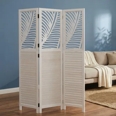 Produktbild von Homestyle4u Paravent Raumteiler 3 teilig Holz Weiß Vintage Look Trennwand Sichtschutz Indoor