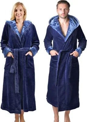 Produktbild von RAIKOU Bademantel Damen, Morgenmantel, Saunamantel, Herren Saunamantel mit Kapuze, 2 Taschen, Gürtel Nachtblau/Fjoed S