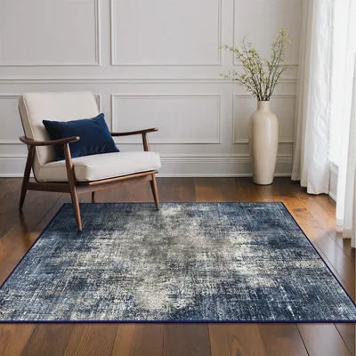 Productafbeelding van Wasbaar vloerkleed voor de woonkamer, abstract design, korte pool, antislip, 120X170CM, marineblauwe kleurovergang