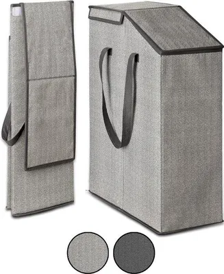 Productafbeelding van Compacte wasmand, 65 liter, grijs-beige, inklapbaar, ruimtebesparend