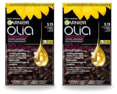 Imagen del producto de 2 tintes para el cabello Garnier Olia 5.15, color castaño claro, sin amoníaco, pack de 2 unidades