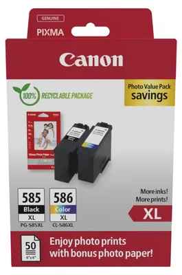 Immagine prodotto di Canon PG-585XL/CL-586XL Photo Value Pack - Confezione da 2 pezzi - Alta resa - Nero, Colore (ciano, magenta, giallo)