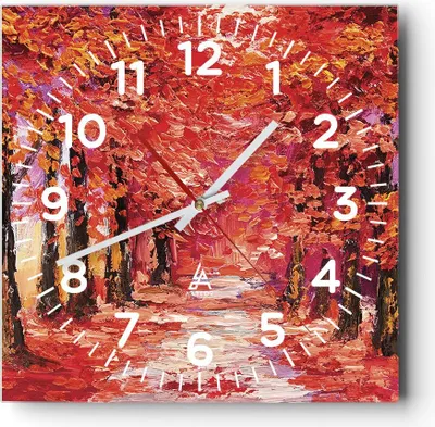 Produktbild von Wanduhr - Quadrat - Glasuhr - Herbst Park Allee - 30x30cm - Schleichendes Uhrwerk - Lautlos - zum Aufhängen bereit - Dekoration Modern - Wanddekoration aus Glas - C4AC30x30-4292