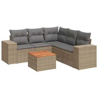 Produktbild von vidaXL 6-tlg. Garten-Sofagarnitur mit Kissen Beige Poly Rattan