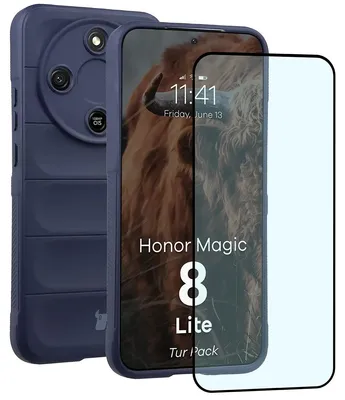 Produktbild von Robuste Handyhülle + gehärtetem Glas für Honor Magic8 Lite, Bizon Tur Pack, Dunkelblau