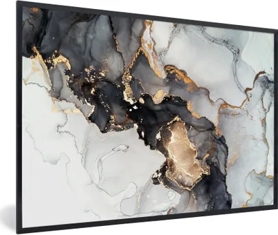 Produktbild von MuchoWow® Gerahmtes Poster Marmor - Schwarz - Weiß - Gold - Luxus - Abstrakt 90x60 cm - Poster mit Schwarzem Bilderrahmen Wandposter Rahmen Foto Bilder - Fotorahmen - Foto-Plakat