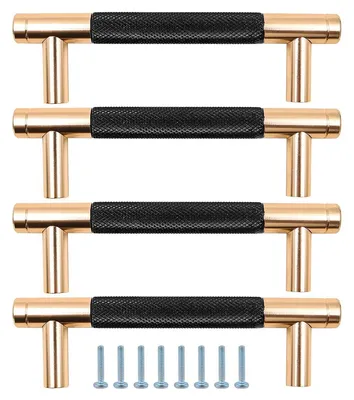 Immagine prodotto di Set di 4 maniglie per porte - Oro e nero opaco, 96 mm
