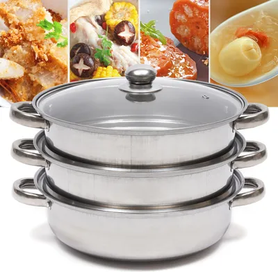 Obrázek produktu pro Nerezový hrnec na páru, pářící hrnec, 28 cm, párovač, dvouvrstvý s skleněnou poklicí, hrnec na vaření a párování, nádoba na párování, párovač