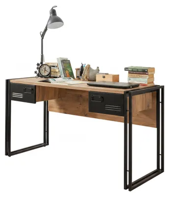 Produktbild von Schreibtisch Dbonifaz, Mehrzweckschreibtisch, Bürotisch für PC, Eckschreibtisch, 139x60h75 cm, Eiche und Schwarz