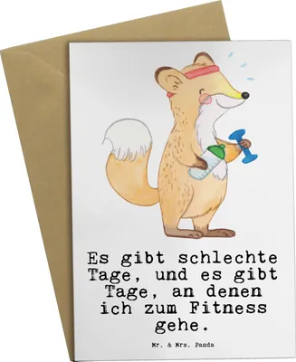 Produktbild von Mr. & Mrs. Panda neujahrskarte Fuchs Fitness - Weiß - Geschenk, Grußkarten, weihnachtskarten, Grußkarte, Fitnessstudio, Sport, einladungskarten, Treiben, osterkarte