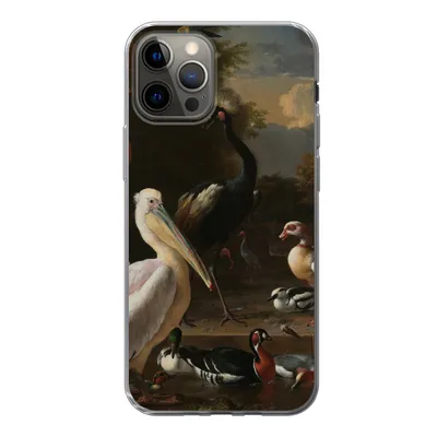Produktbild von MuchoWow® Handyhülle Schutzhülle Hülle für iPhone 13 Pro Ein Pelikan und andere Vögel in der Nähe eines Wasserbeckens - Gemälde von Melchior d'Hondecoeter Silikon Softcase Handy Hülle - Handy-Tasche